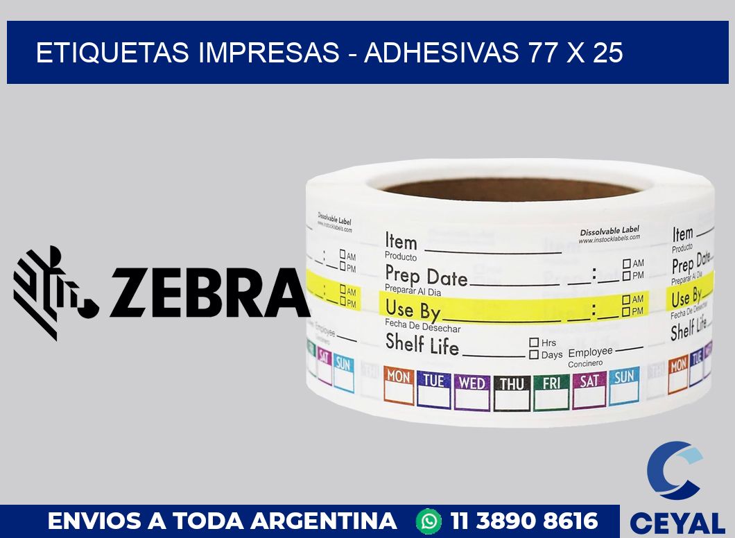 etiquetas impresas - Adhesivas 77 x 25