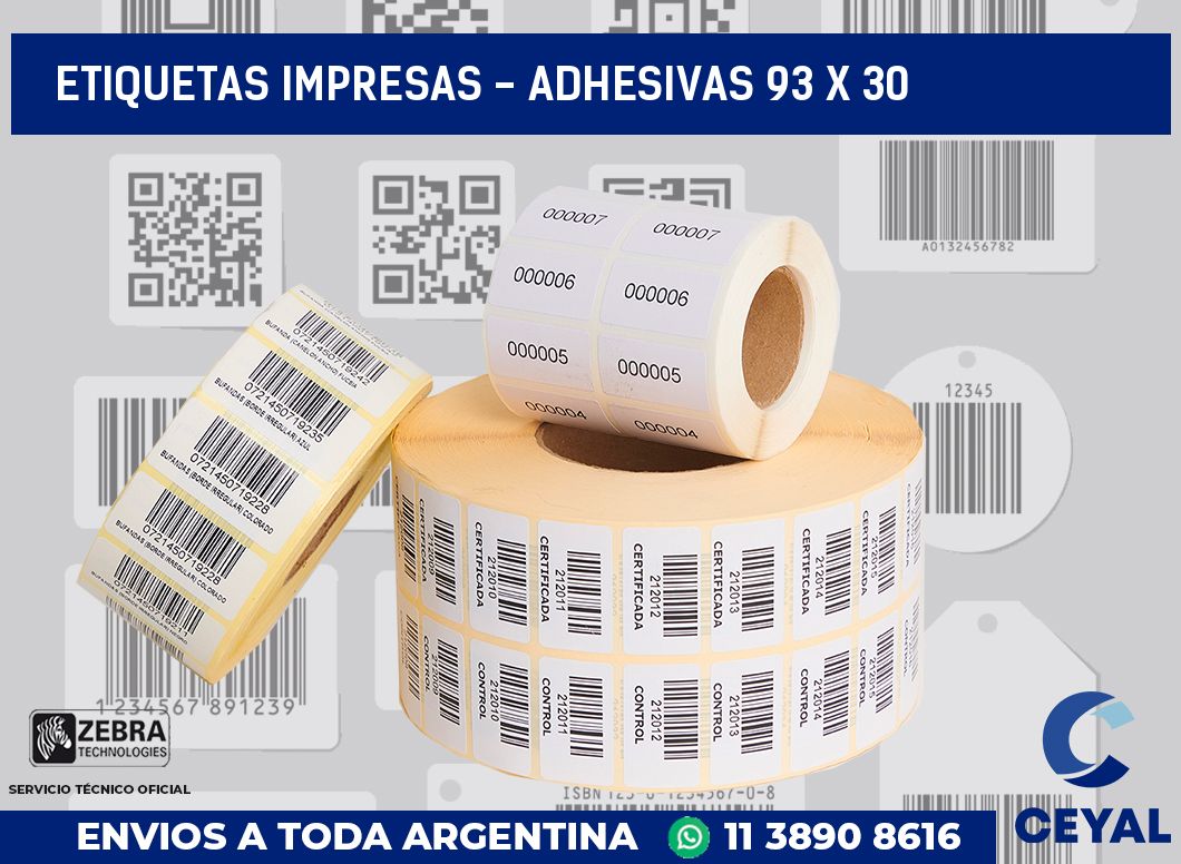 etiquetas impresas - Adhesivas 93 x 30