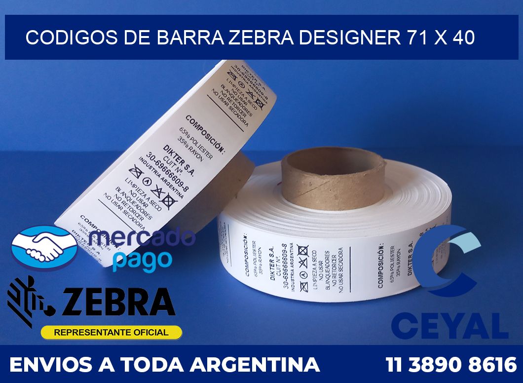 Codigos de barra Zebra designer 71 x 40