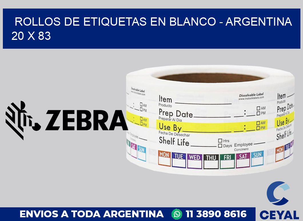 Rollos de etiquetas en blanco - Argentina 20 x 83