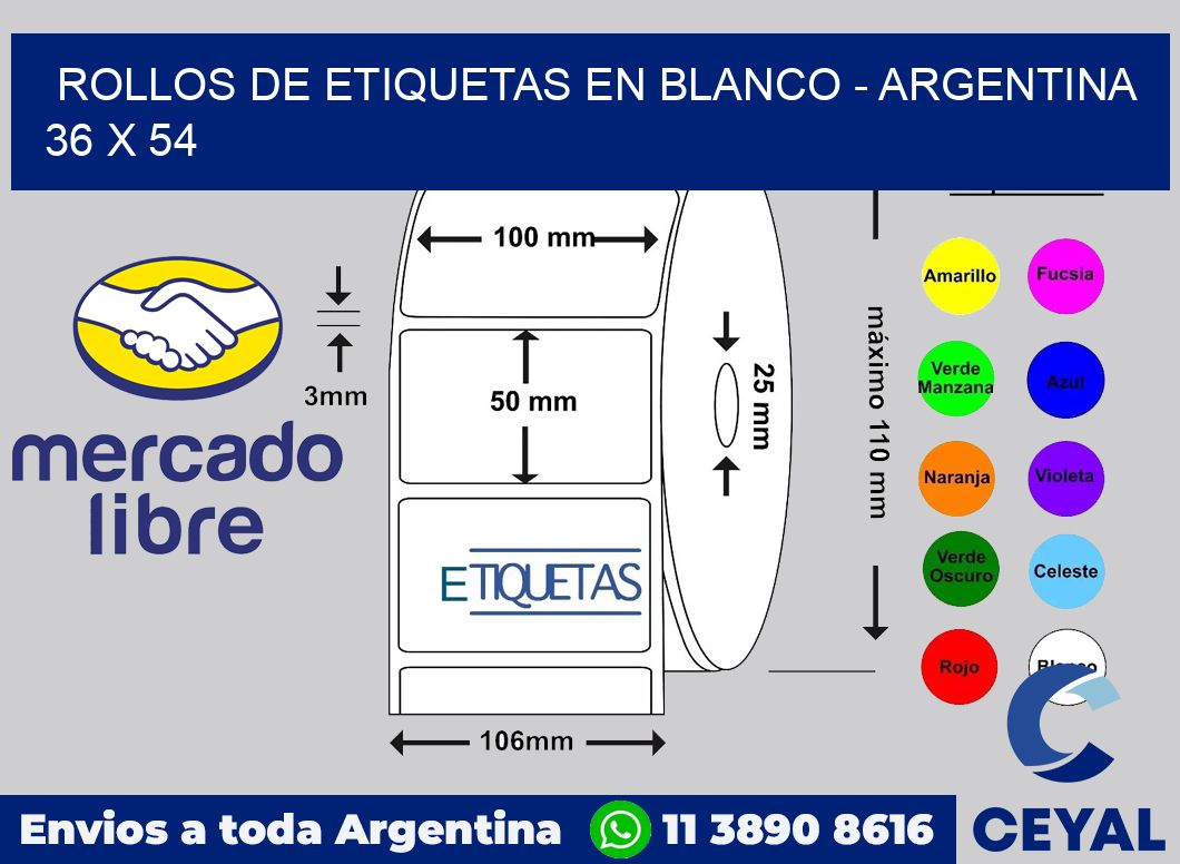 Rollos de etiquetas en blanco - Argentina 36 x 54