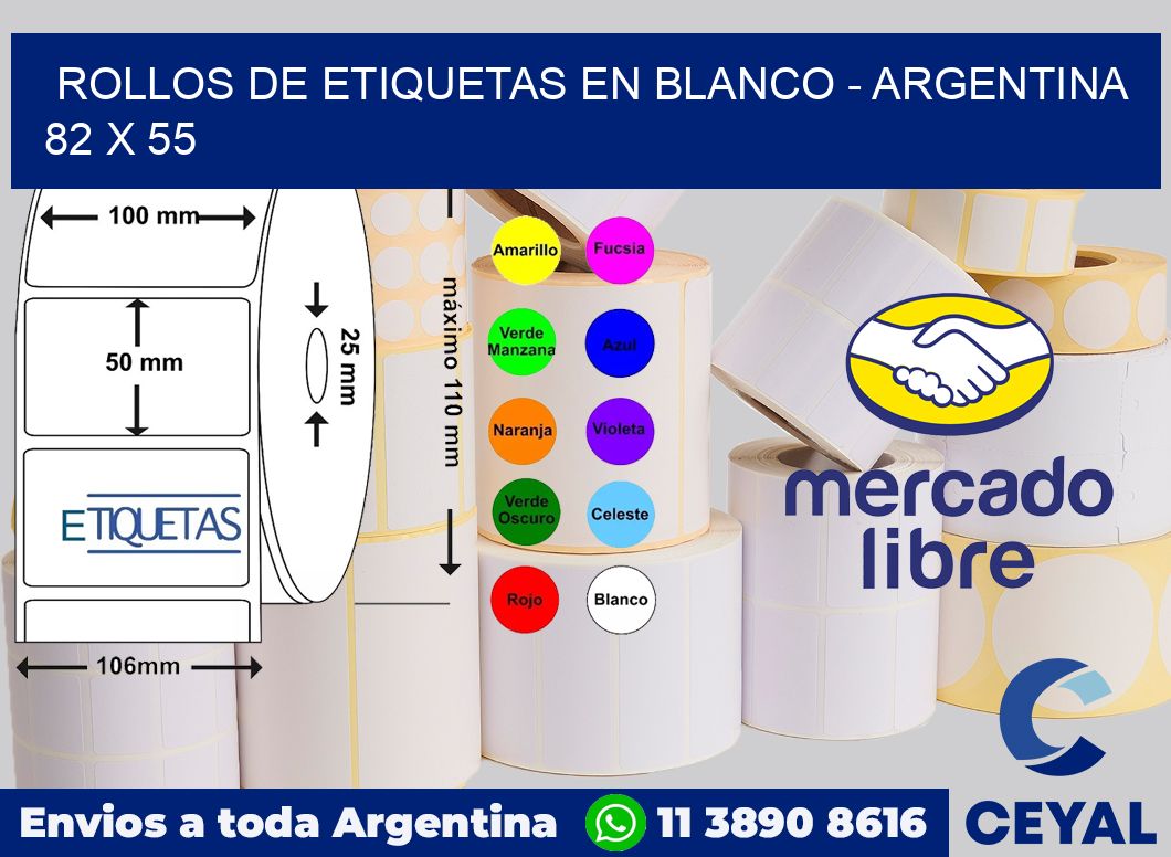 Rollos de etiquetas en blanco - Argentina 82 x 55