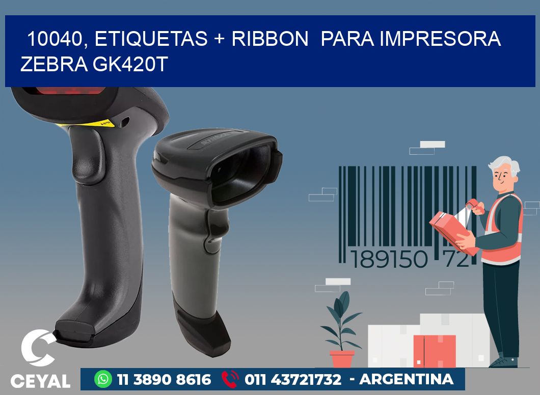 10040, etiquetas + ribbon  para impresora zebra GK420T