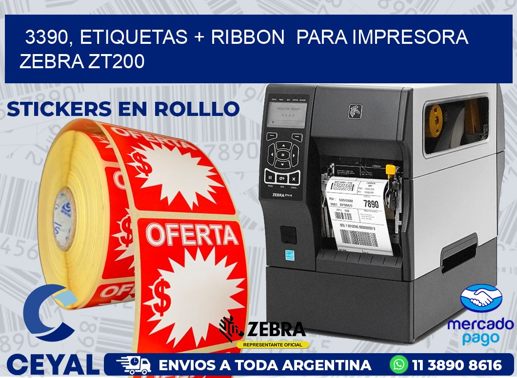 3390, etiquetas + ribbon  para impresora zebra ZT200
