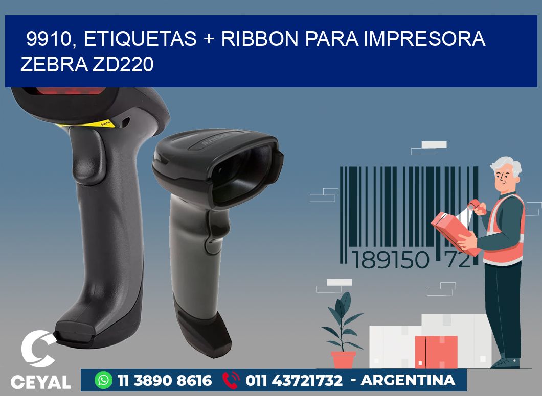 9910, etiquetas + ribbon para impresora zebra zd220