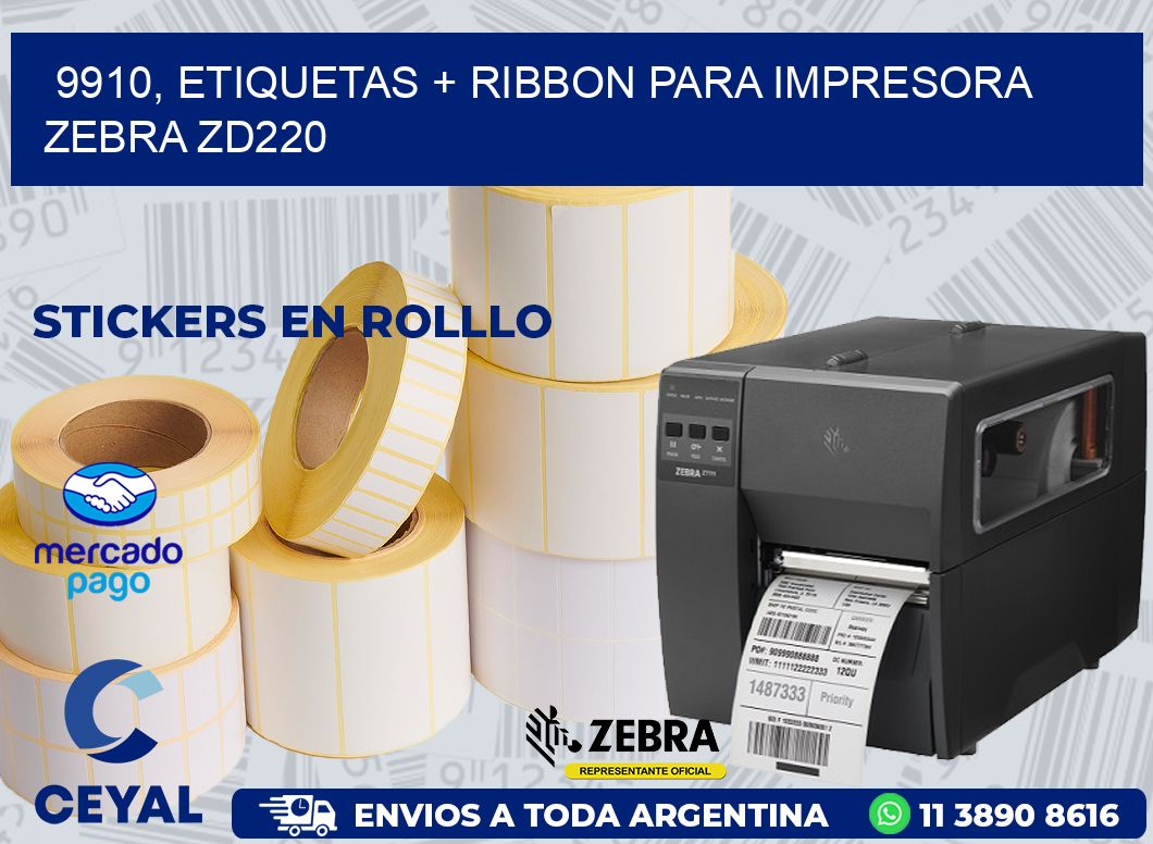 9910, etiquetas + ribbon para impresora zebra zd220