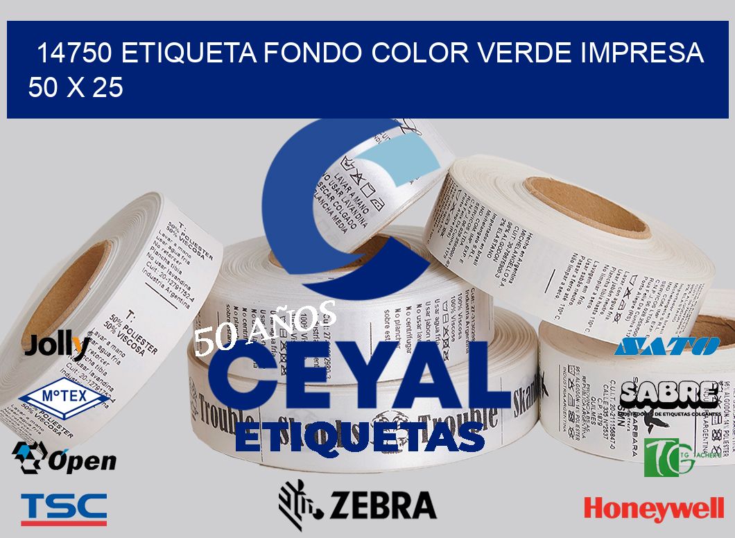 14750 ETIQUETA FONDO COLOR VERDE IMPRESA 50 X 25