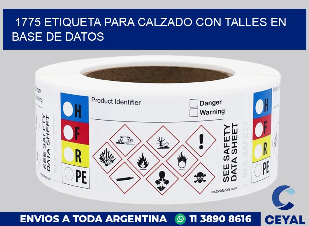 1775 ETIQUETA PARA CALZADO CON TALLES EN BASE DE DATOS