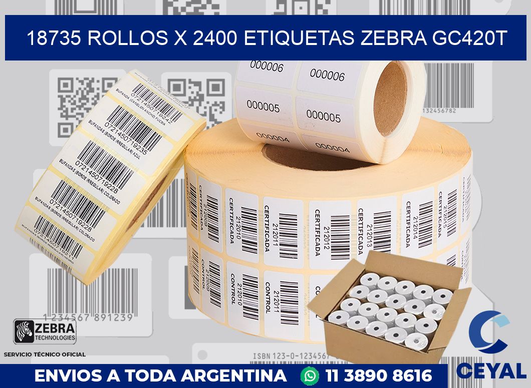 18735 Rollos x 2400 etiquetas zebra gc420t