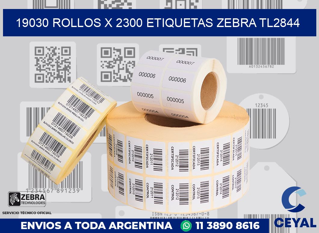 19030 Rollos x 2300 etiquetas zebra tl2844