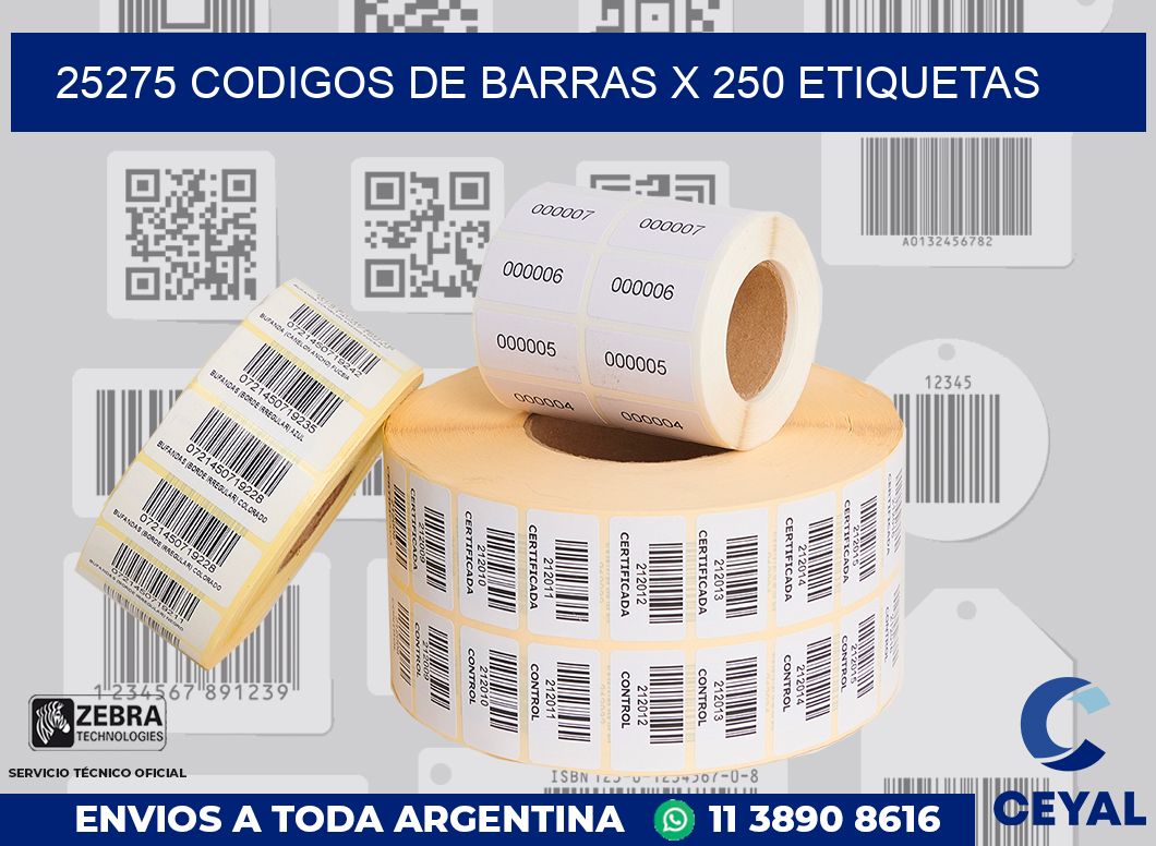 25275 codigos de barras x 250 etiquetas