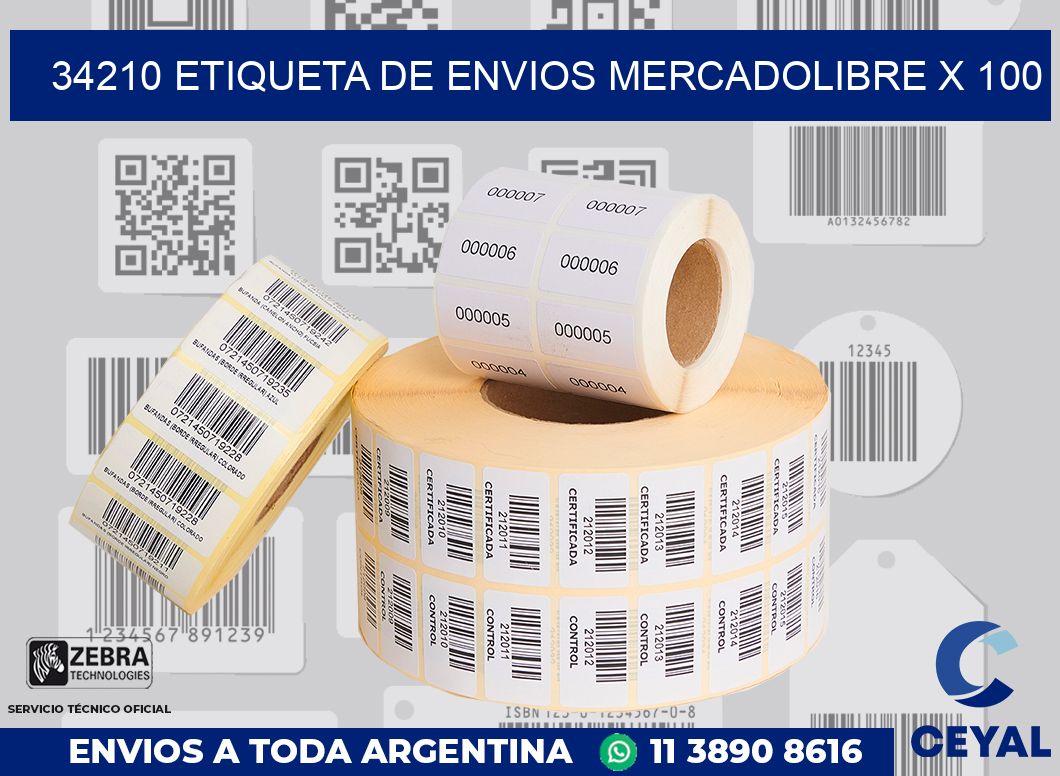 34210 etiqueta de envios mercadolibre x 100