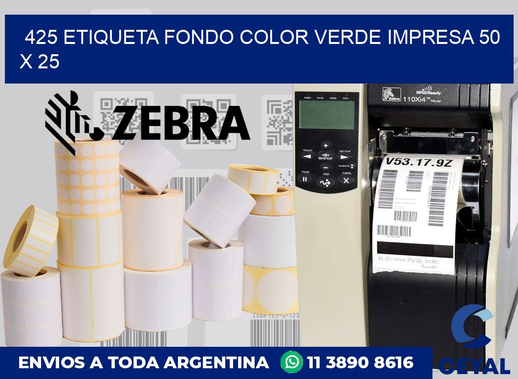 425 ETIQUETA FONDO COLOR VERDE IMPRESA 50 X 25