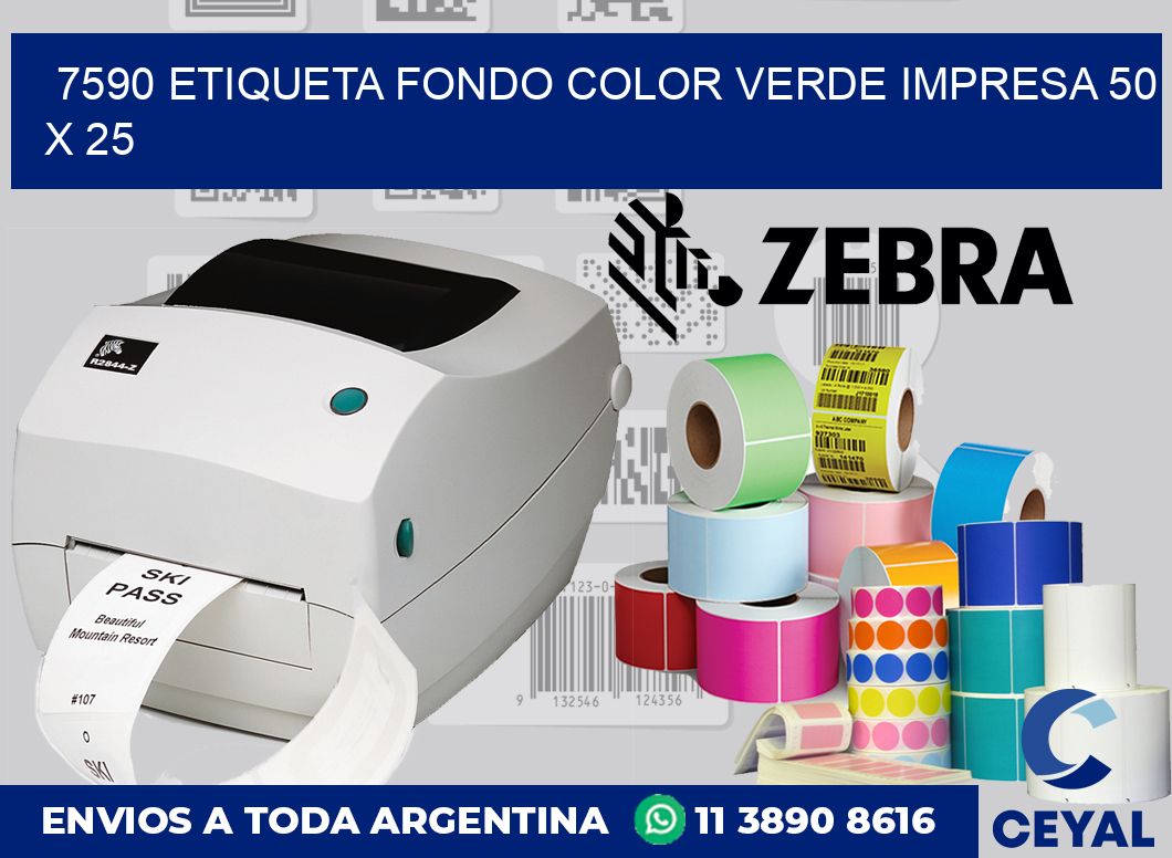 7590 ETIQUETA FONDO COLOR VERDE IMPRESA 50 X 25