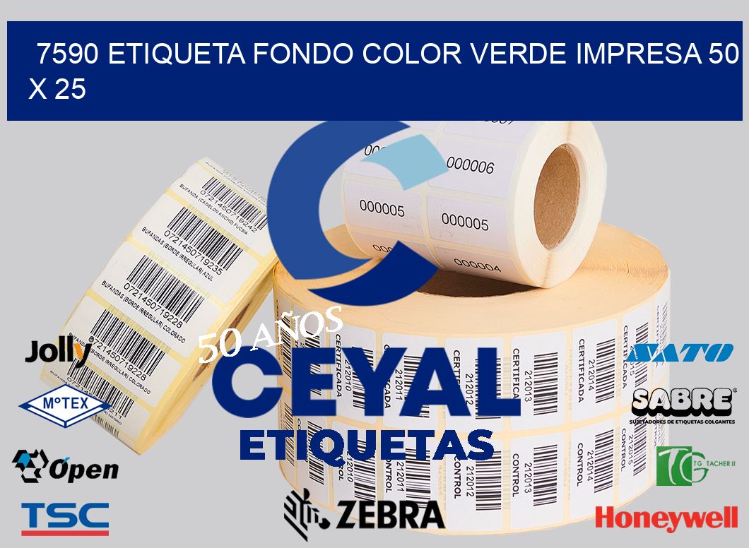 7590 ETIQUETA FONDO COLOR VERDE IMPRESA 50 X 25