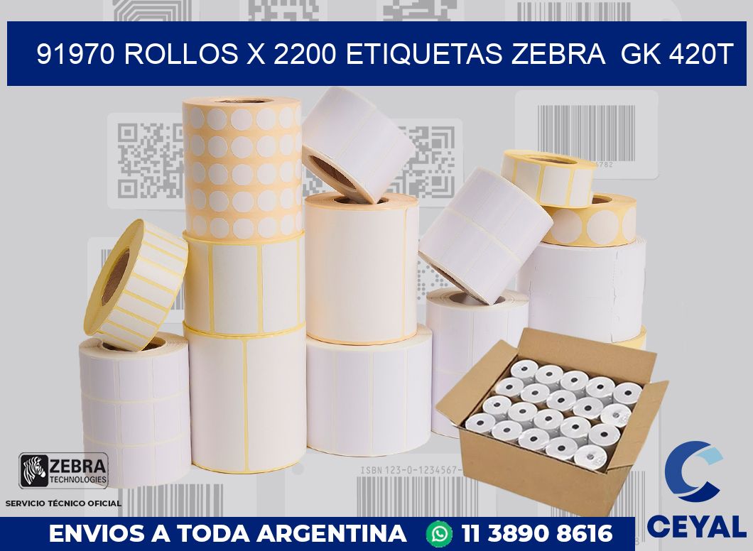 91970 Rollos x 2200 etiquetas zebra  gk 420t