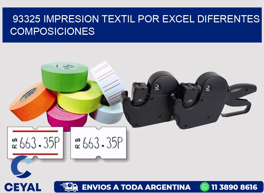 93325 IMPRESION TEXTIL POR EXCEL DIFERENTES COMPOSICIONES
