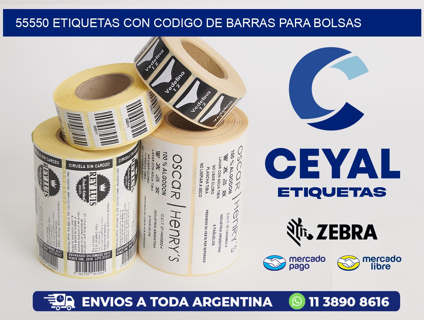 55550 ETIQUETAS CON CODIGO DE BARRAS PARA BOLSAS