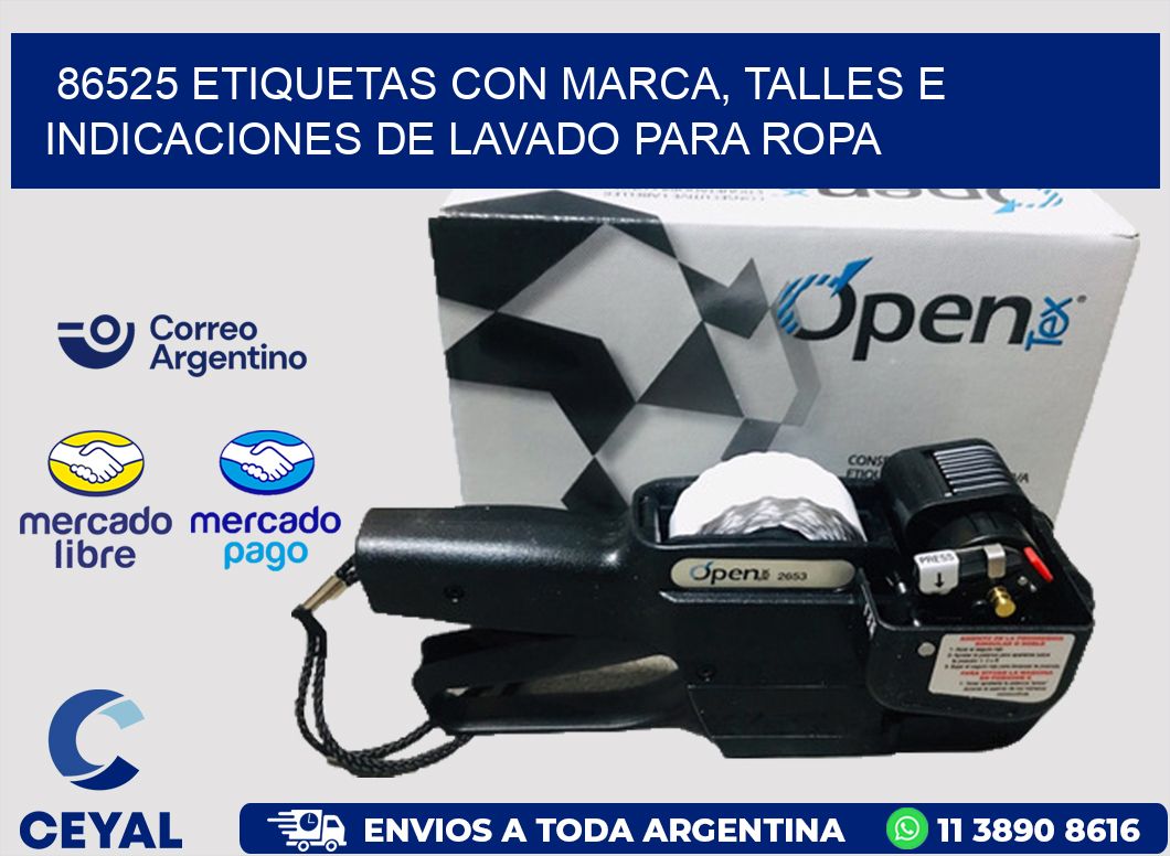 86525 ETIQUETAS CON MARCA, TALLES E INDICACIONES DE LAVADO PARA ROPA