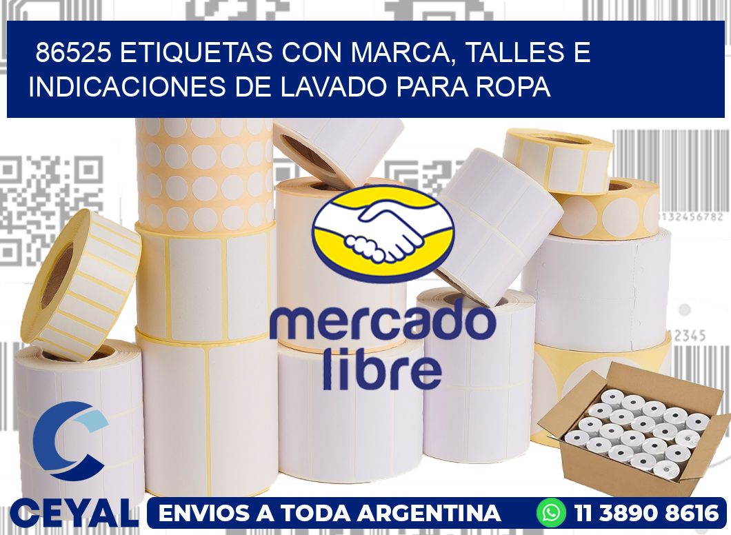 86525 ETIQUETAS CON MARCA, TALLES E INDICACIONES DE LAVADO PARA ROPA