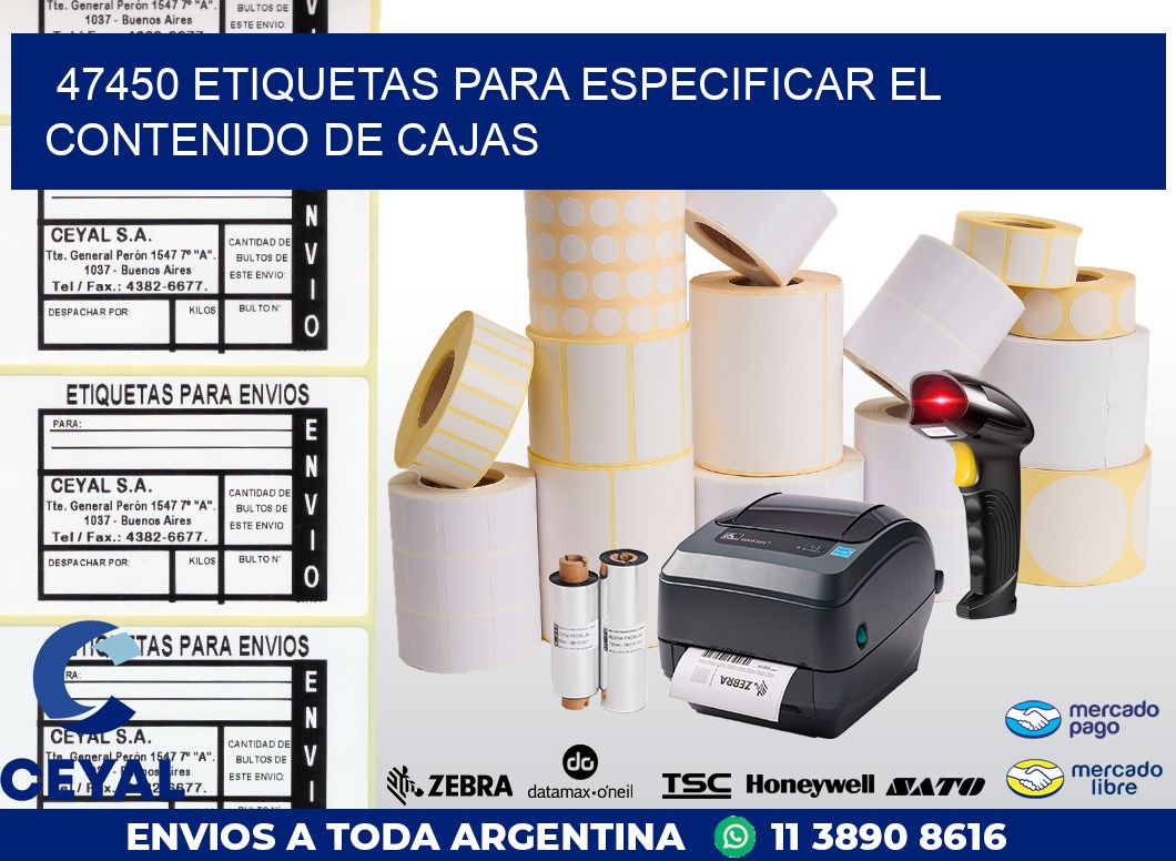 47450 ETIQUETAS PARA ESPECIFICAR EL CONTENIDO DE CAJAS