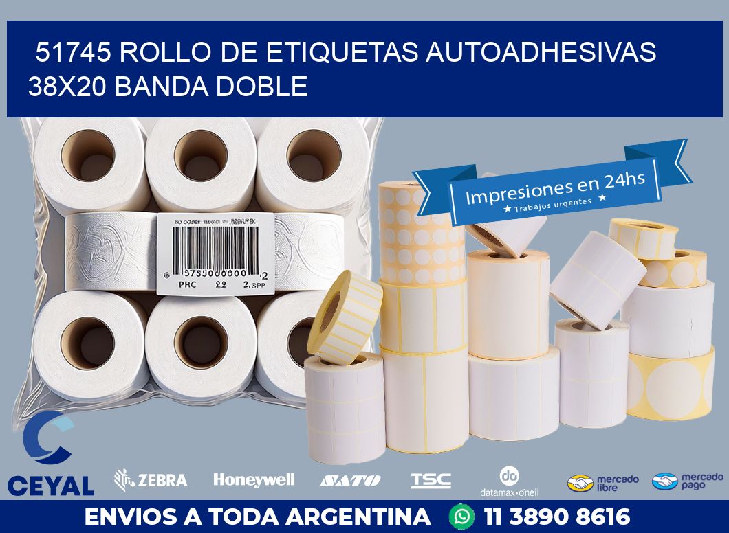 51745 ROLLO DE ETIQUETAS AUTOADHESIVAS 38X20 BANDA DOBLE