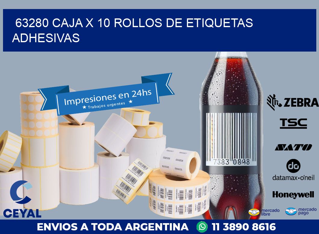 63280 CAJA X 10 ROLLOS DE ETIQUETAS ADHESIVAS