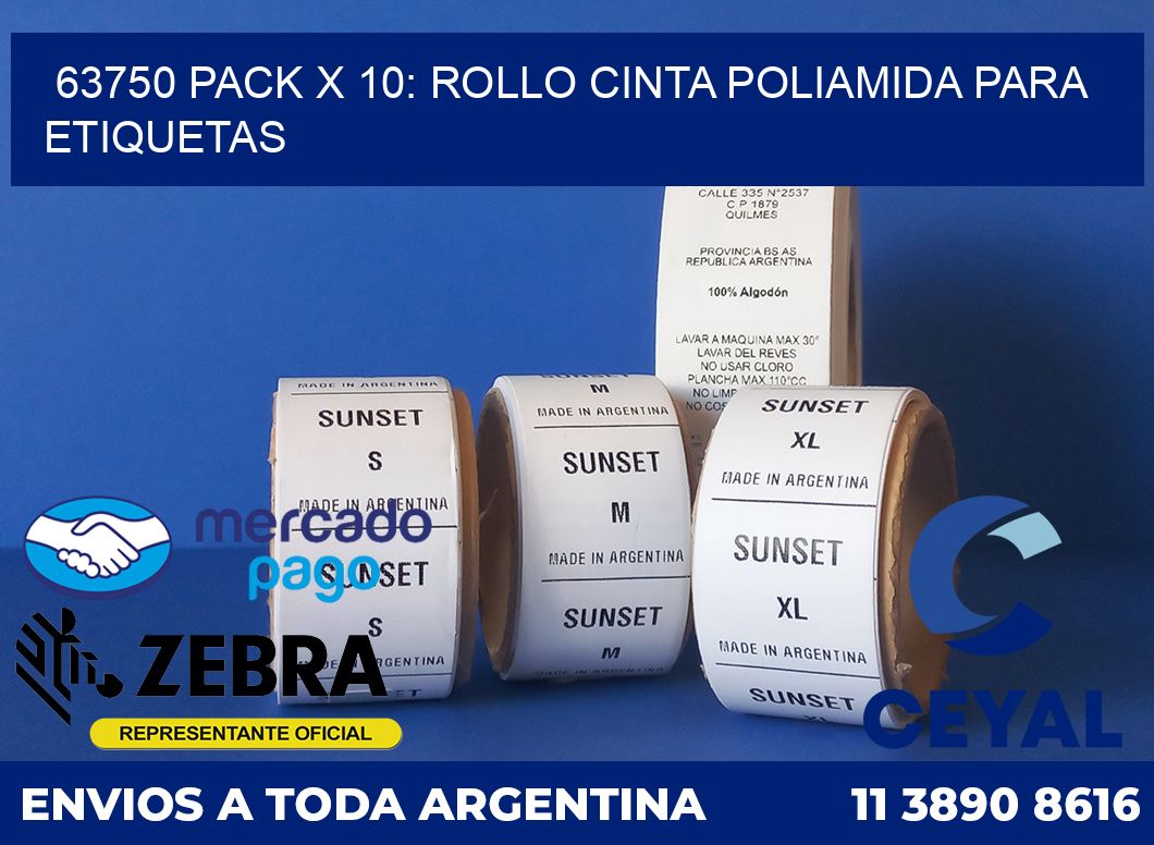 63750 PACK X 10: ROLLO CINTA POLIAMIDA PARA ETIQUETAS