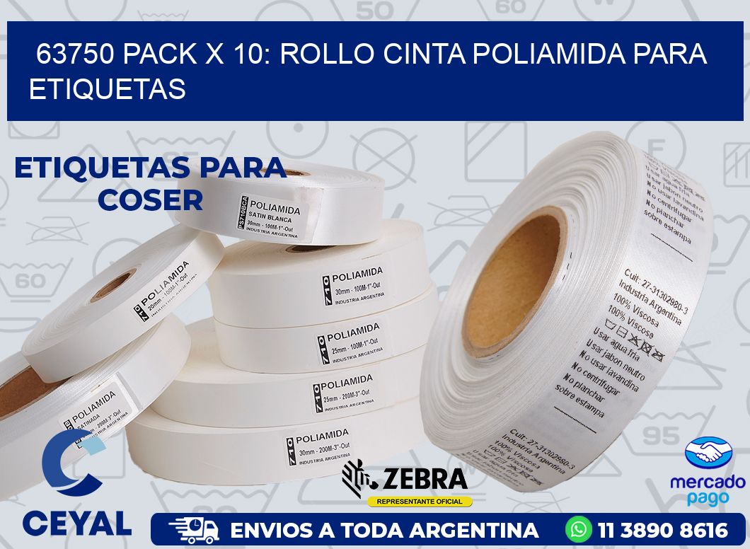 63750 PACK X 10: ROLLO CINTA POLIAMIDA PARA ETIQUETAS