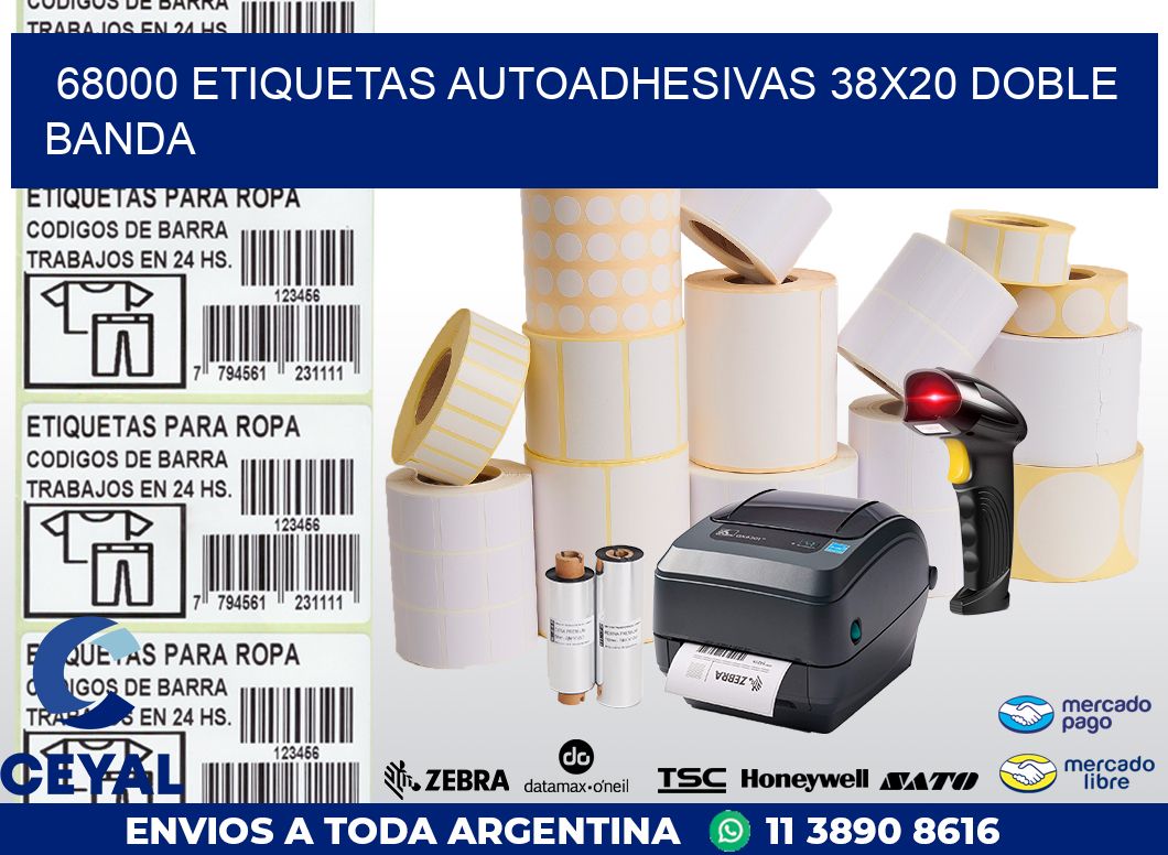 68000 ETIQUETAS AUTOADHESIVAS 38X20 DOBLE BANDA