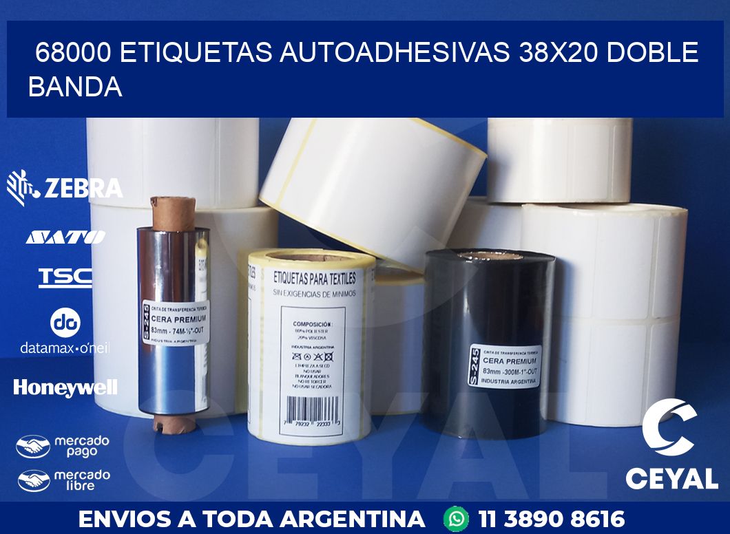 68000 ETIQUETAS AUTOADHESIVAS 38X20 DOBLE BANDA