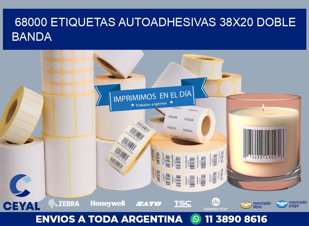 68000 ETIQUETAS AUTOADHESIVAS 38X20 DOBLE BANDA