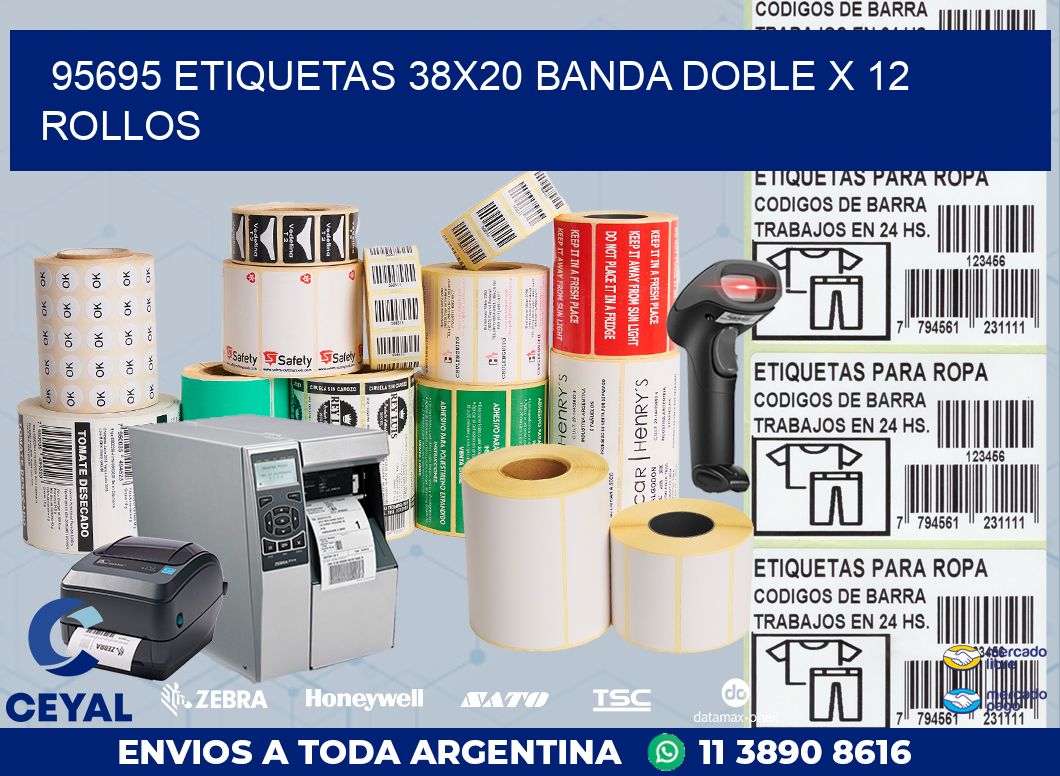 95695 ETIQUETAS 38X20 BANDA DOBLE X 12 ROLLOS