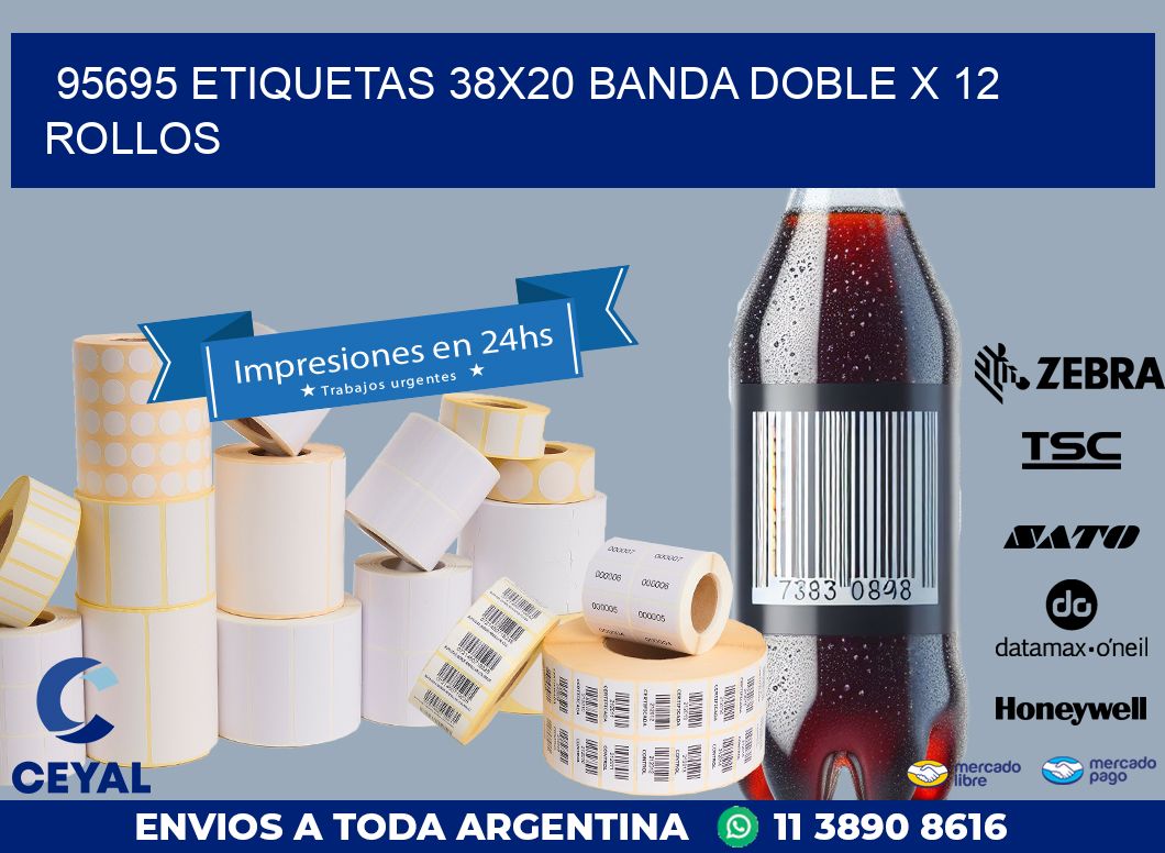 95695 ETIQUETAS 38X20 BANDA DOBLE X 12 ROLLOS