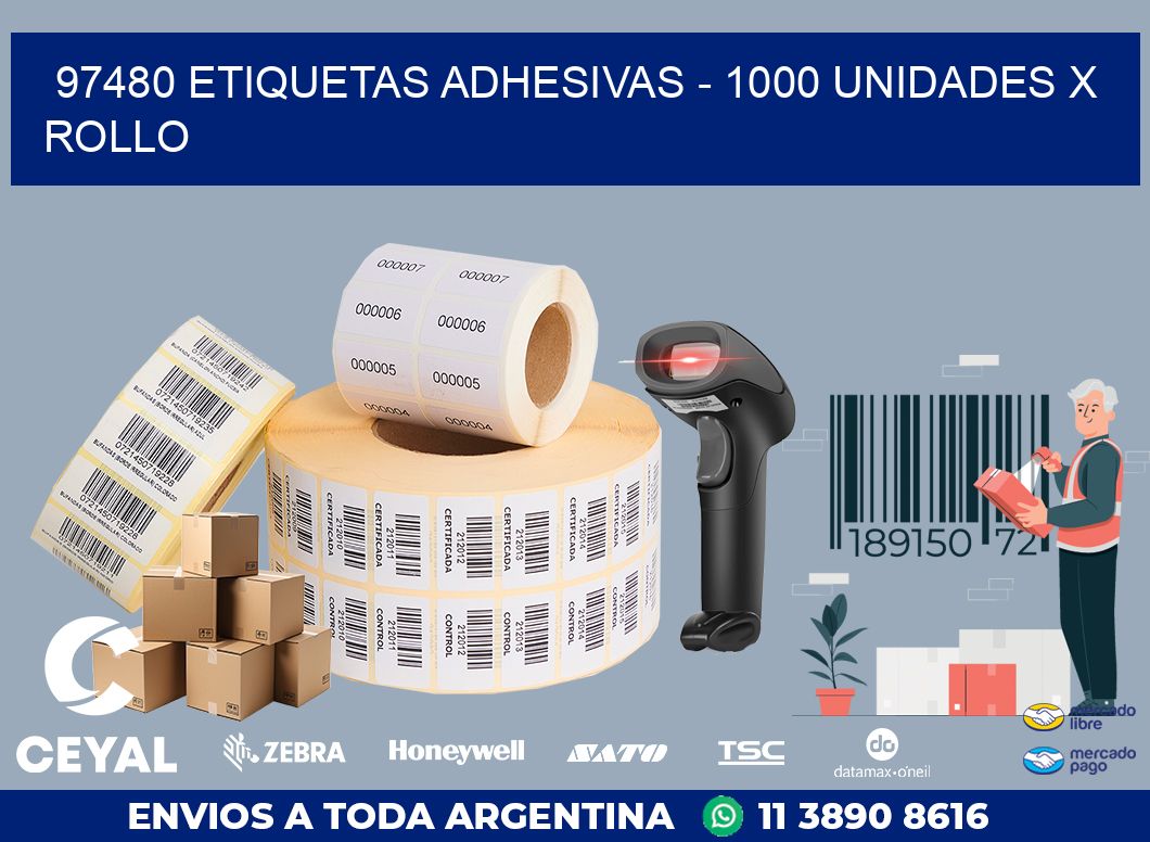 97480 ETIQUETAS ADHESIVAS - 1000 UNIDADES X ROLLO