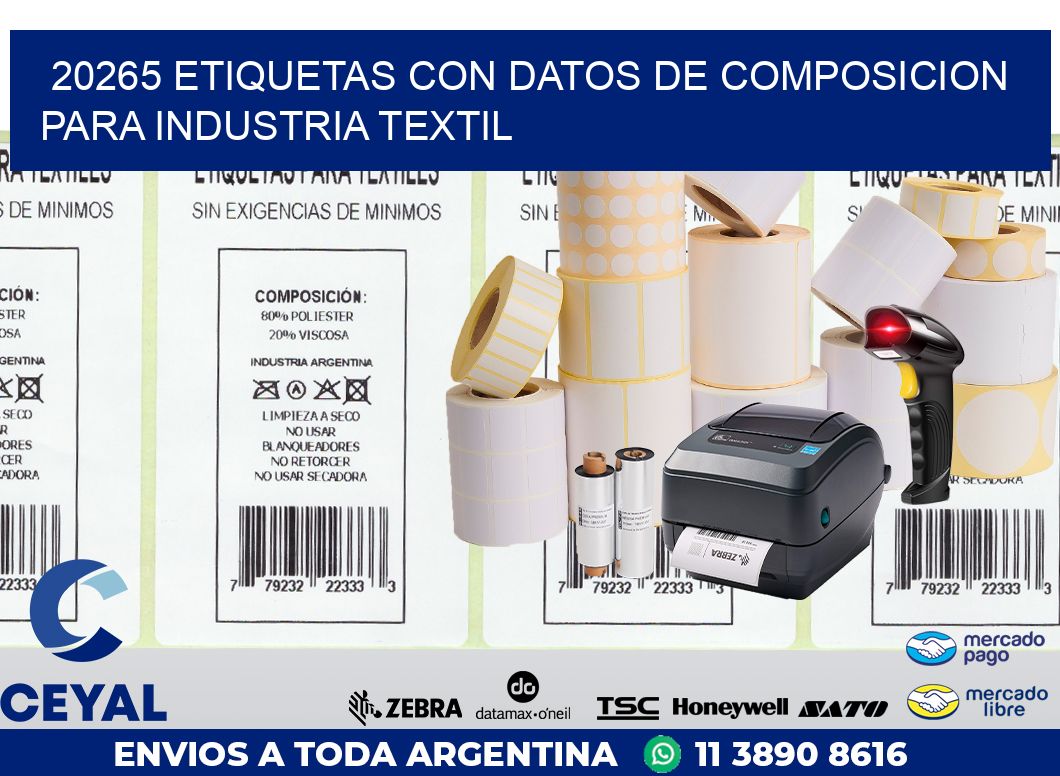 20265 ETIQUETAS CON DATOS DE COMPOSICION PARA INDUSTRIA TEXTIL