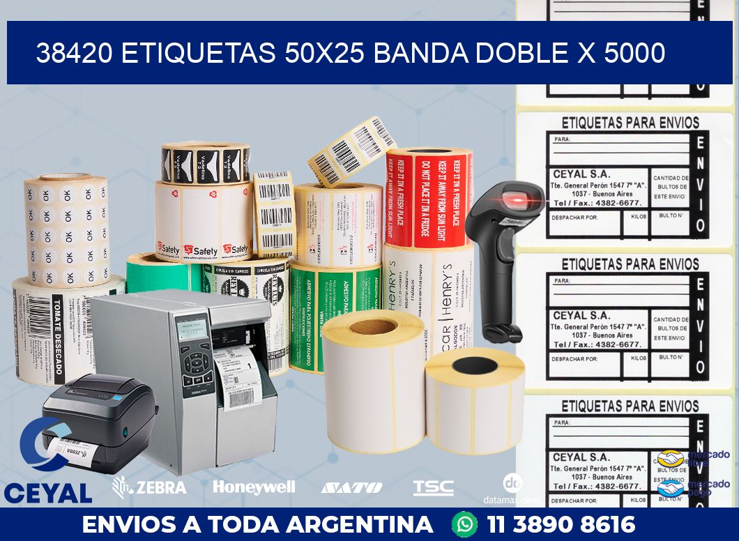 38420 ETIQUETAS 50X25 BANDA DOBLE X 5000