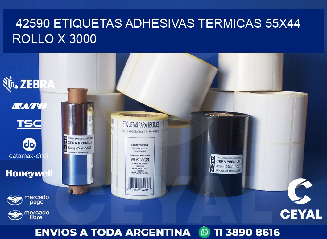 42590 ETIQUETAS ADHESIVAS TERMICAS 55X44 ROLLO X 3000
