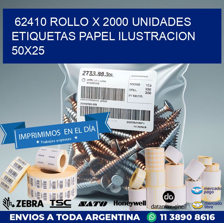 62410 ROLLO X 2000 UNIDADES ETIQUETAS PAPEL ILUSTRACION 50X25