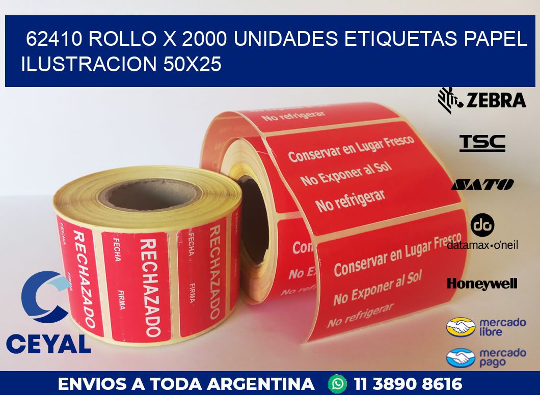 62410 ROLLO X 2000 UNIDADES ETIQUETAS PAPEL ILUSTRACION 50X25