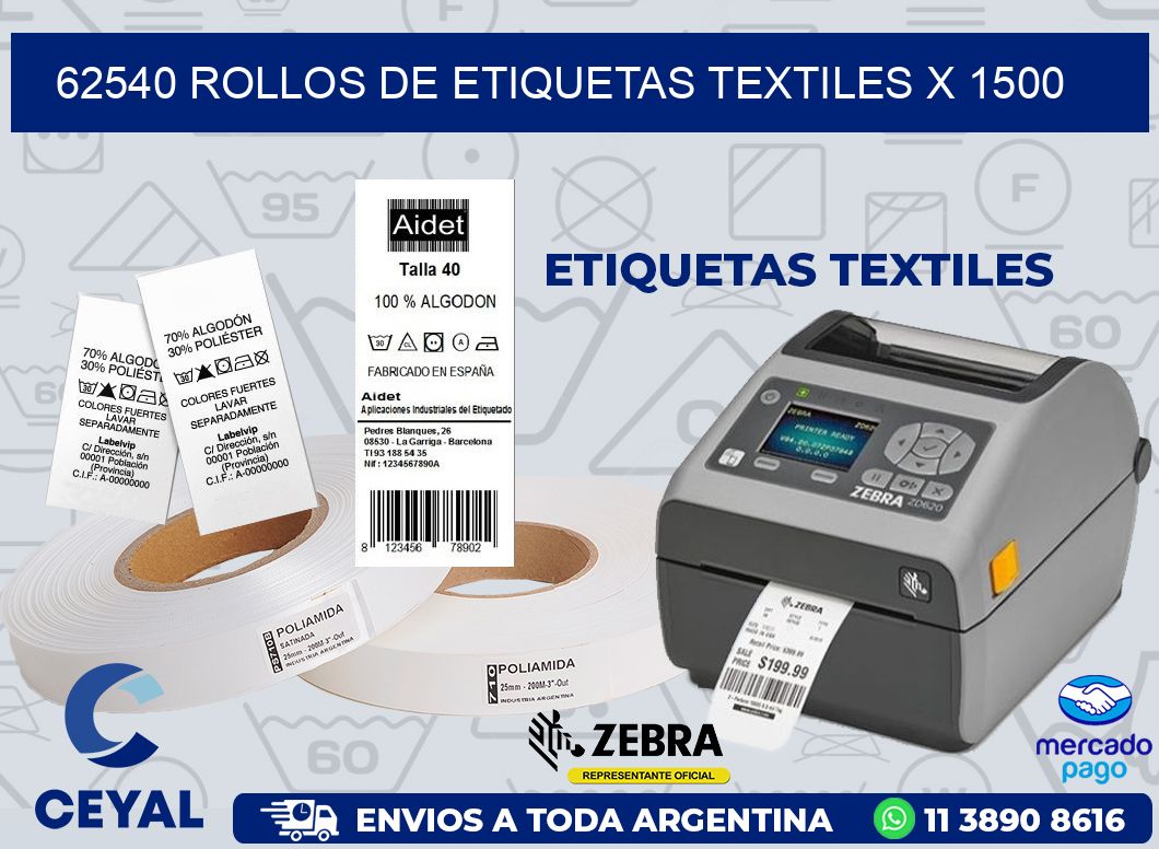 62540 ROLLOS DE ETIQUETAS TEXTILES X 1500