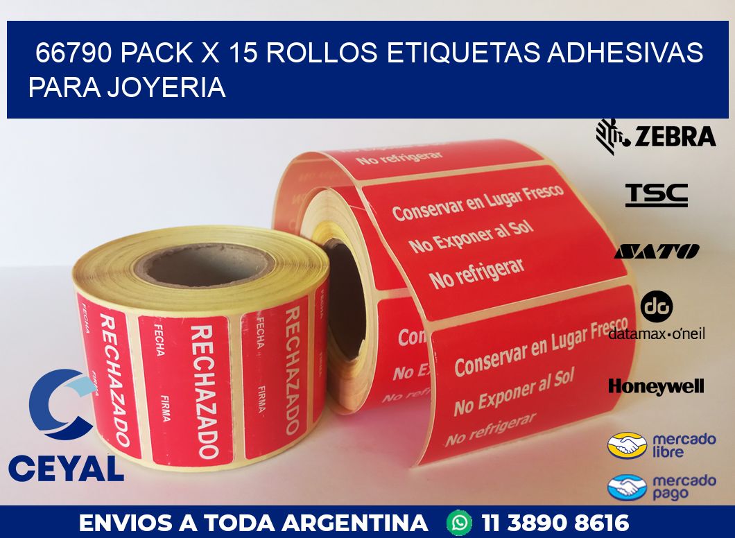 66790 PACK X 15 ROLLOS ETIQUETAS ADHESIVAS PARA JOYERIA