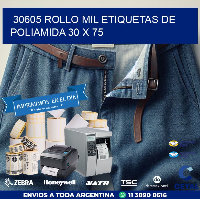 30605 ROLLO MIL ETIQUETAS DE POLIAMIDA 30 X 75