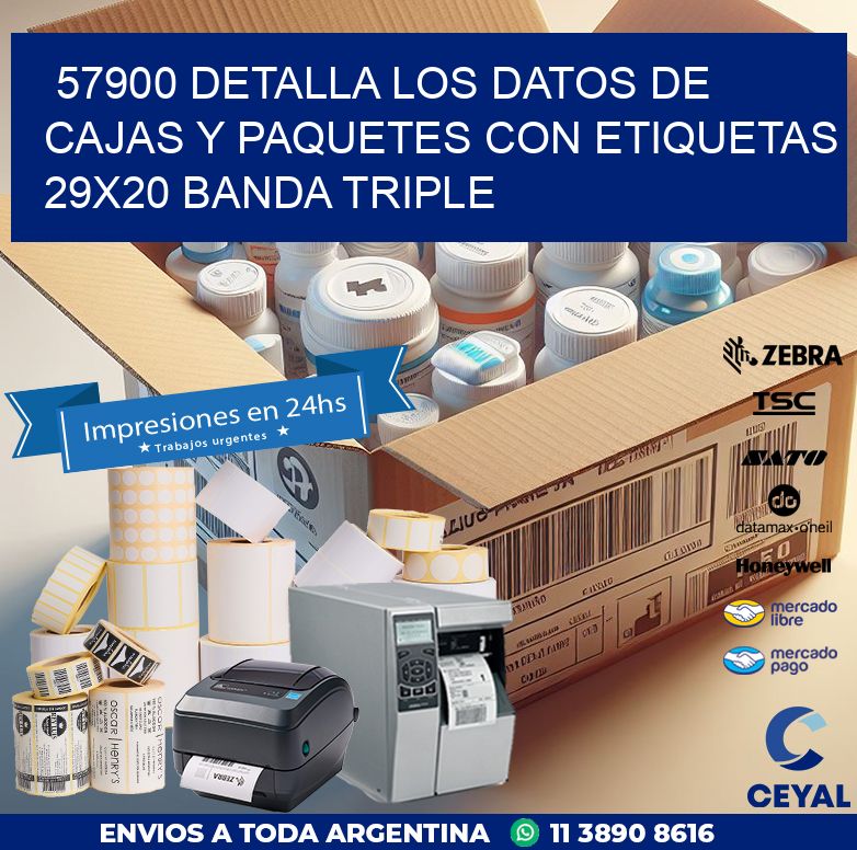 57900 DETALLA LOS DATOS DE CAJAS Y PAQUETES CON ETIQUETAS 29X20 BANDA TRIPLE