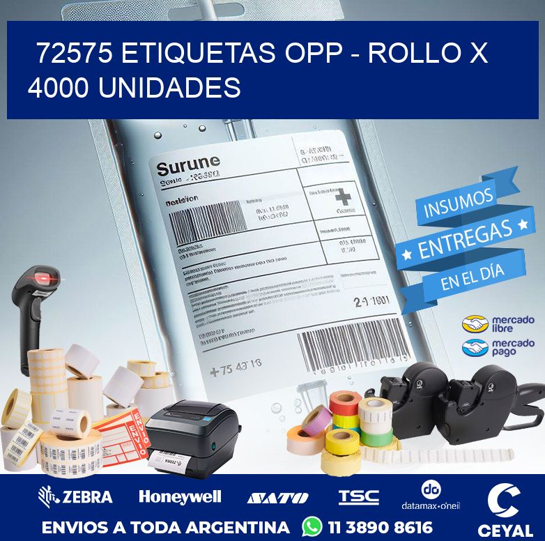 72575 ETIQUETAS OPP - ROLLO X 4000 UNIDADES