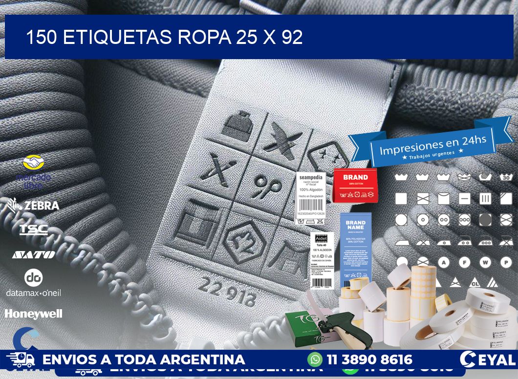 150 ETIQUETAS ROPA 25 x 92