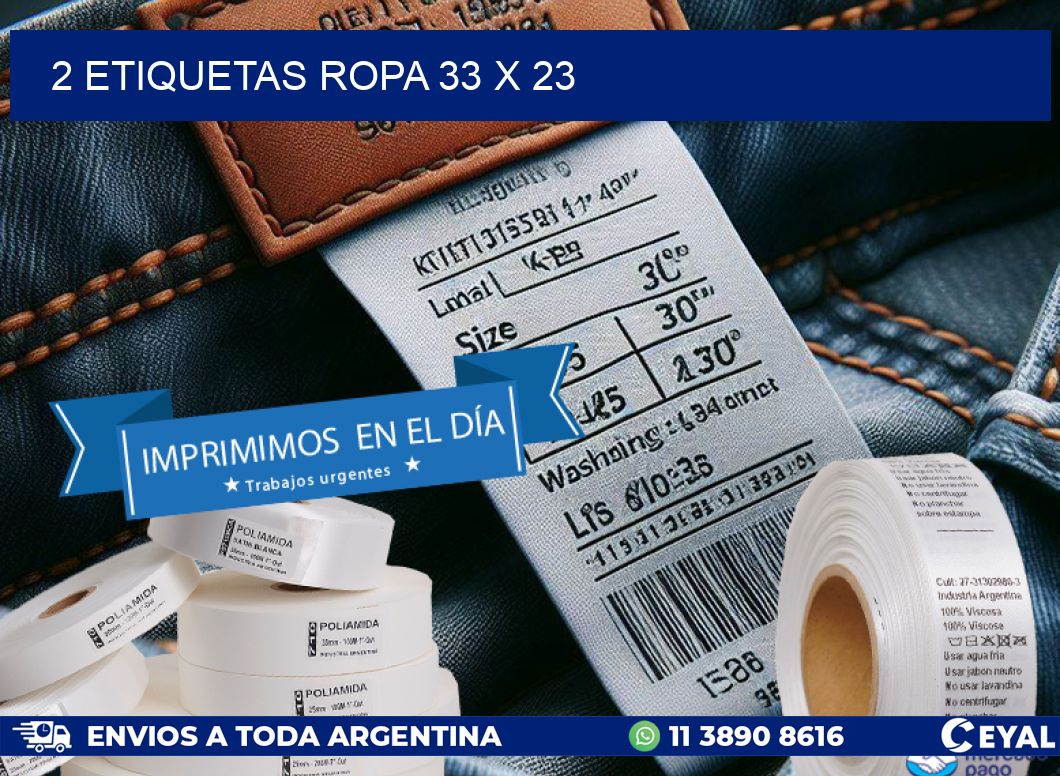 2 ETIQUETAS ROPA 33 x 23