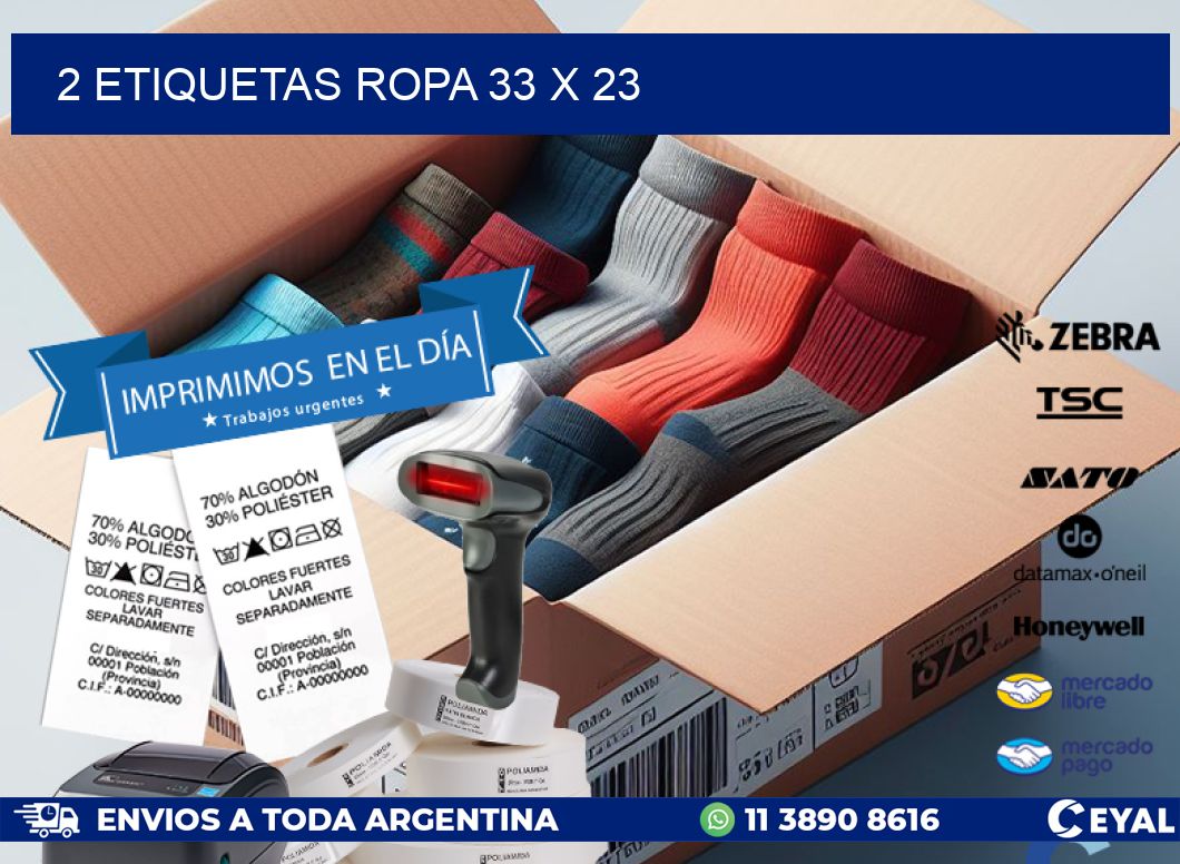 2 ETIQUETAS ROPA 33 x 23