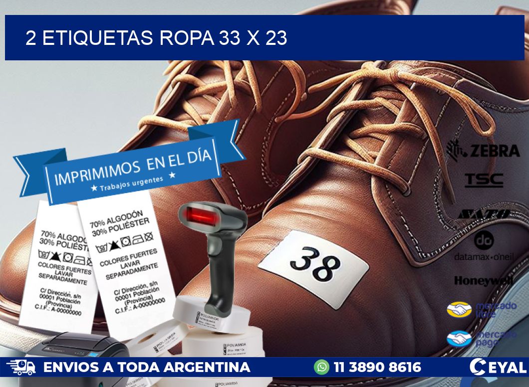 2 ETIQUETAS ROPA 33 x 23