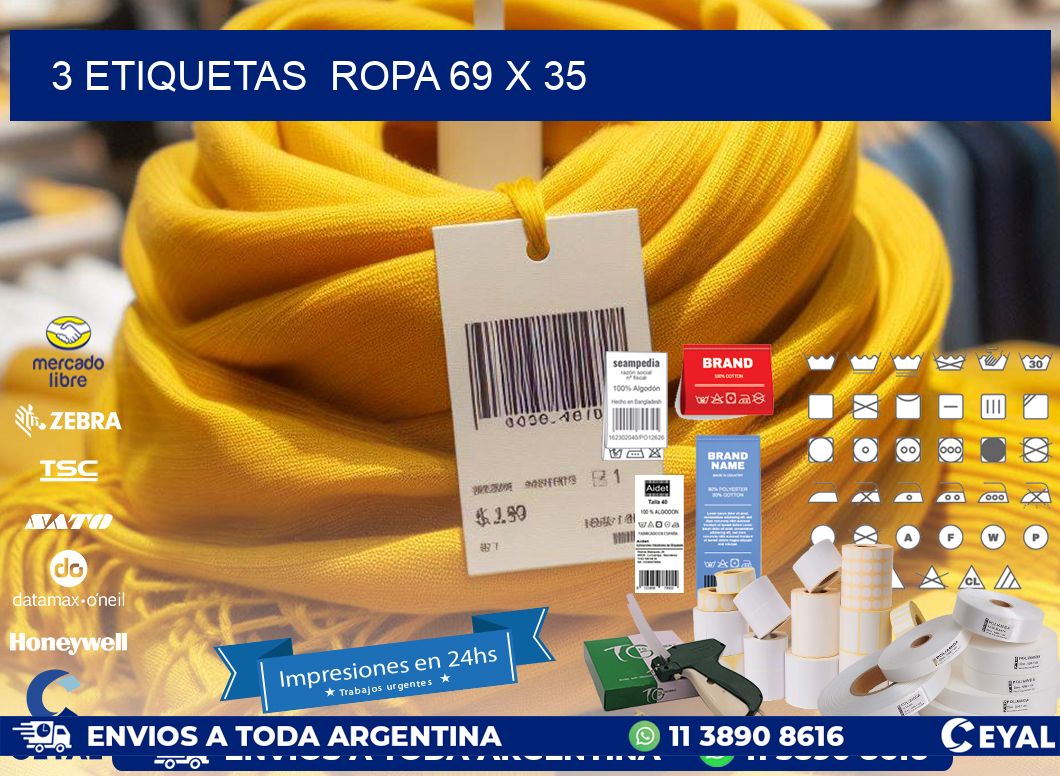 3 ETIQUETAS  ROPA 69 x 35